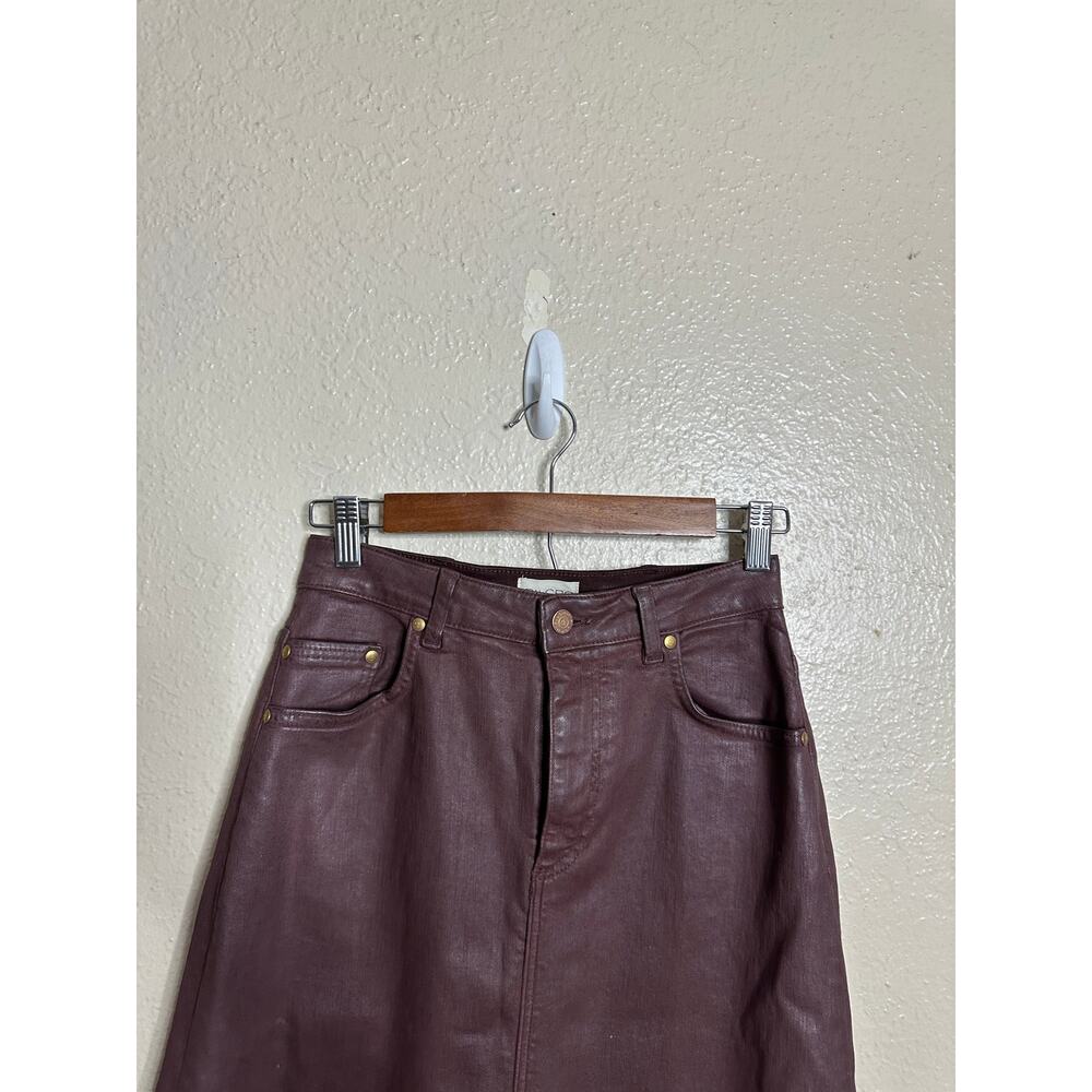 Pilcro The Madi Front-Slit Denim Maxi Skirt in Wine size 4 Waxed Coated - Picture 8 of 12